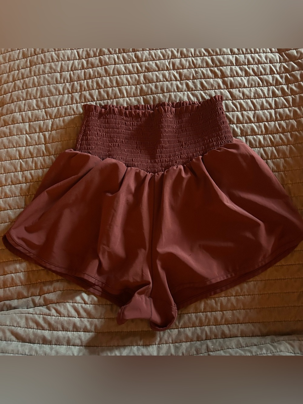 Aerie Offline High-Waist Ruched Wine-Red Shorts